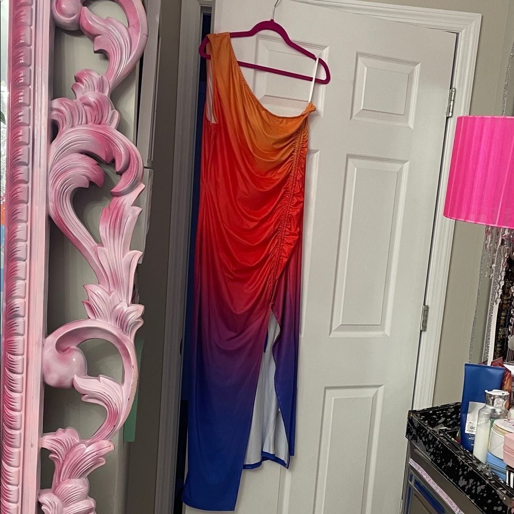 Elegant One Shoulder Ombre Dress